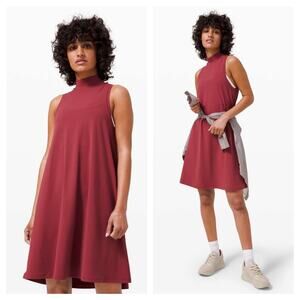 NWOT Lululemon All Aligned A-line Mini Dress Size 2 Chianti Red High Neck Swing